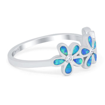 Plumeria Flower Ring Band Lab Created Blue Opal 925 Sterling Silver (8mm)